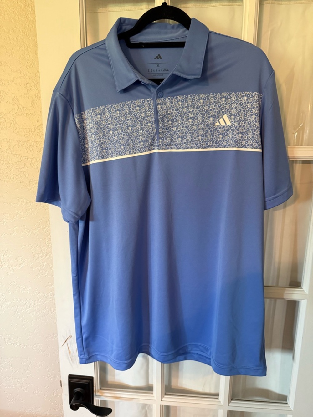adidas Men’s Blue Short Sleeve Polo with Floral Chest Band